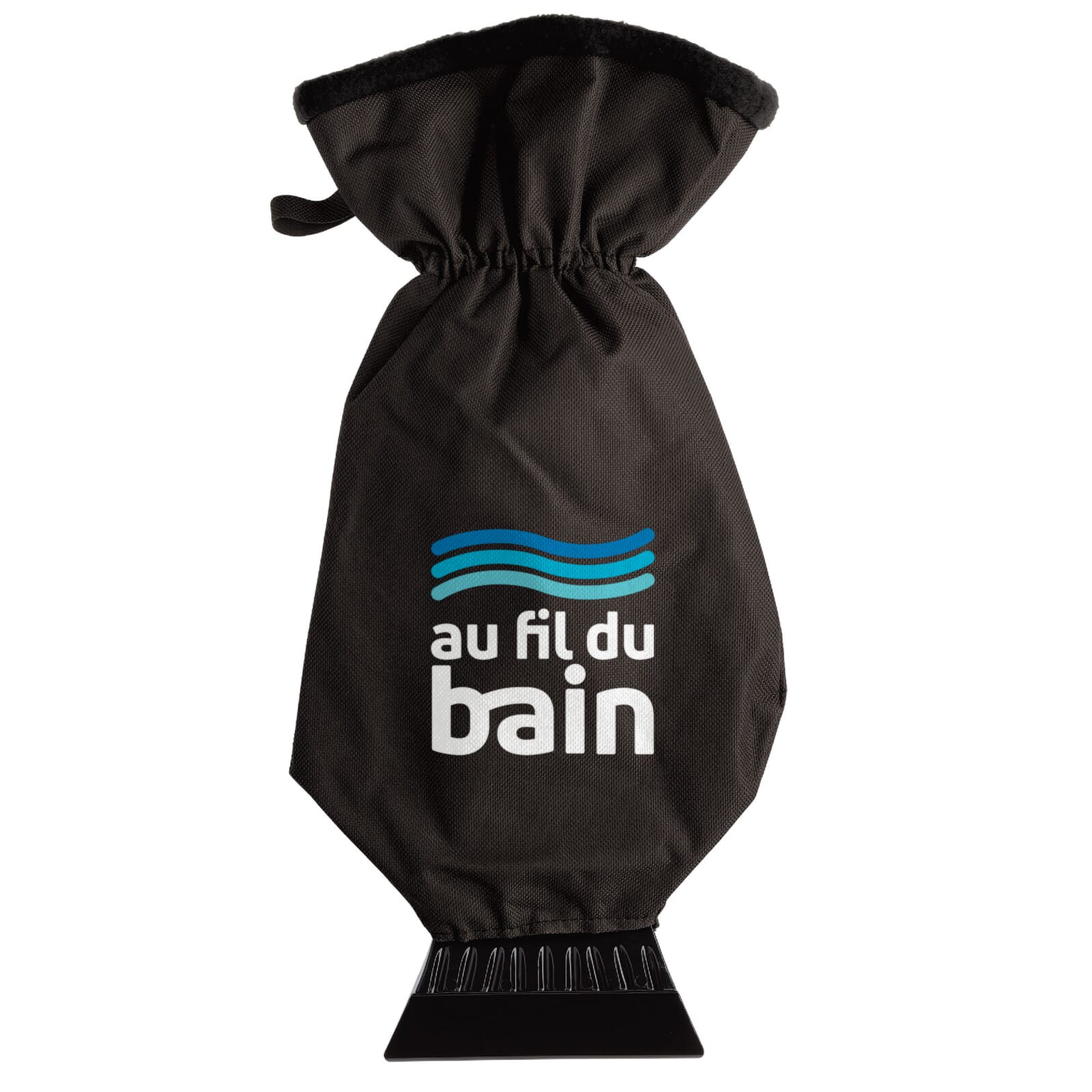 Raclette pare-brise avec gant noir et logo Au Fil du Bain